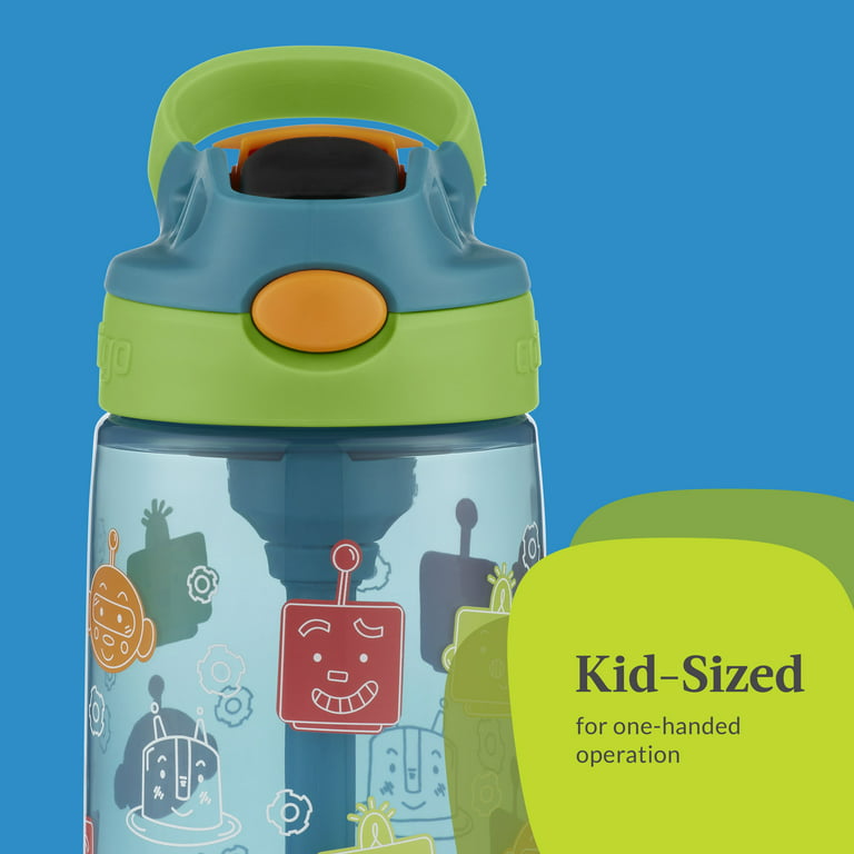 Contigo Kids Plastic Water Bottle with Straw Lid Blue Friendly Bots, 14 fl.  oz. 
