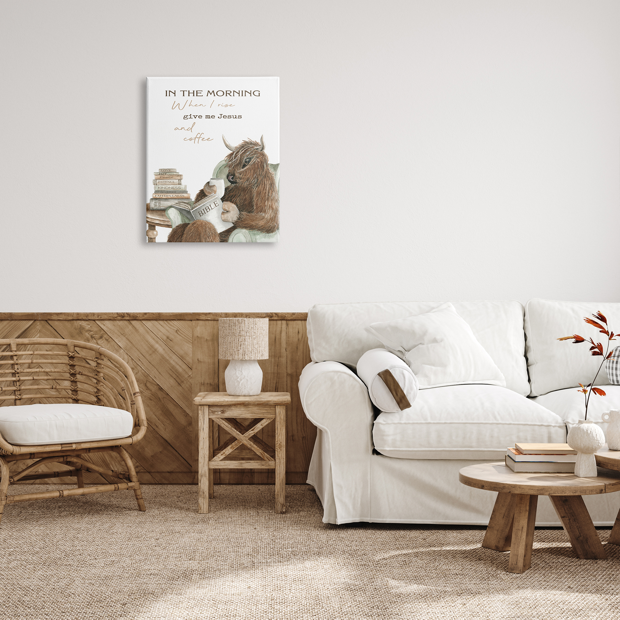 Stupell Industries Jesus & Coffee Cattle Phrase Animals & Insects Painting Gallery Wrapped Canvas Print Wall Art, 24 x 30