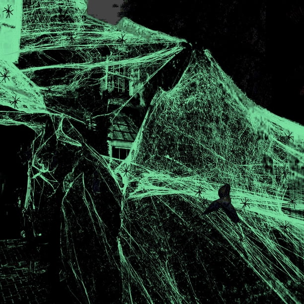 Telaraña Luminosa De Halloween - 300g Con 60 Arañas, Brillan En La Oscuridad, Decoración Interior Y Exterior Para Fiestas
