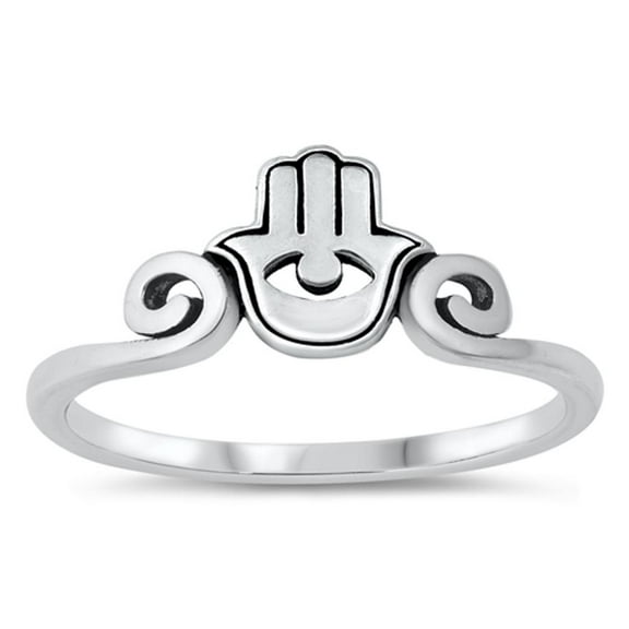 Hamsa Hand Eye Fertility Ring .925 Sterling Silver Band Jewelry Female Male Unisex Size 7