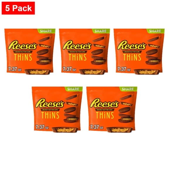 REESES THiNS Milk Chocolate Peanut Butter Cups Candy Share Pack 7.37 oz - 5 Pack
