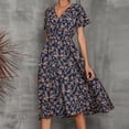 thumbnail image 2 of Robes d'Été pour Femmes Col en V Manches Courtes Imprimé Floral Robe Bohème Décontractée Confortable Ligne A Évasée Plage Robe Midi, 2 of 7