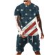 thumbnail image 1 of Camisas Para Hombre Elegantes Tops Casuales Cuello Redondo Impresión Del Día de La Independencia Blusa de Manga Corta Y Pantalones Cortos Pantalones Traje de Dos Piezas Odeerbi  ODB165206, 1 of 5