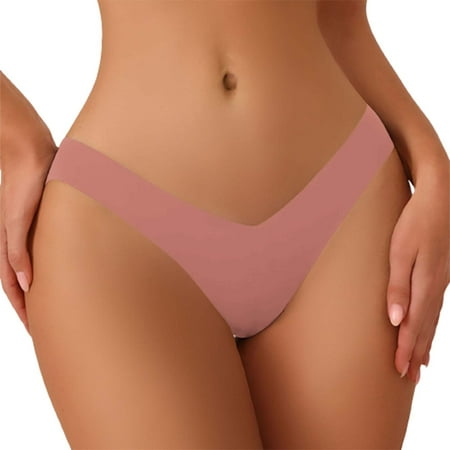 Mifelio Thongs for Women European and American Large Size Ice Silk Underwear Women s V Shaped Waist Pure Cotton Crotch Breathable Briefs Thong Panties for Women  Womens Underwear Gold M