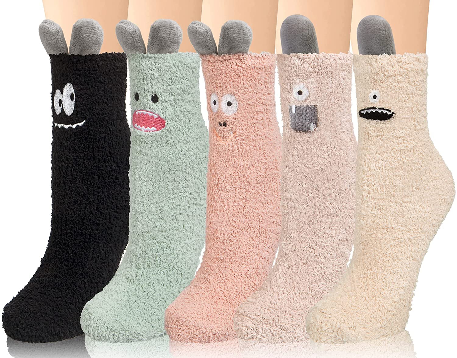 5 Pairs Women Fuzzy Socks Warm Cat Socks Fluffy Socks Soft Cat Paw Socks Cozy Socks Winter Plush Slipper Socks for Women 