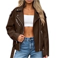 thumbnail image 2 of IUYRTFE Women's Faux Leather Moto Jacket Zip Up Lapel Collar Motorcycle Biker Coat with Pockets, 2 of 5