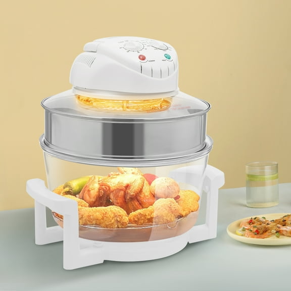 Airy Fryer, Glass Air Fryer, 360° Viewable Airy Fryer with Expansion Ring, White Silver Clear, Suitable for Home Kitchens, Restaurants, Family Gatherings, Food Stalls