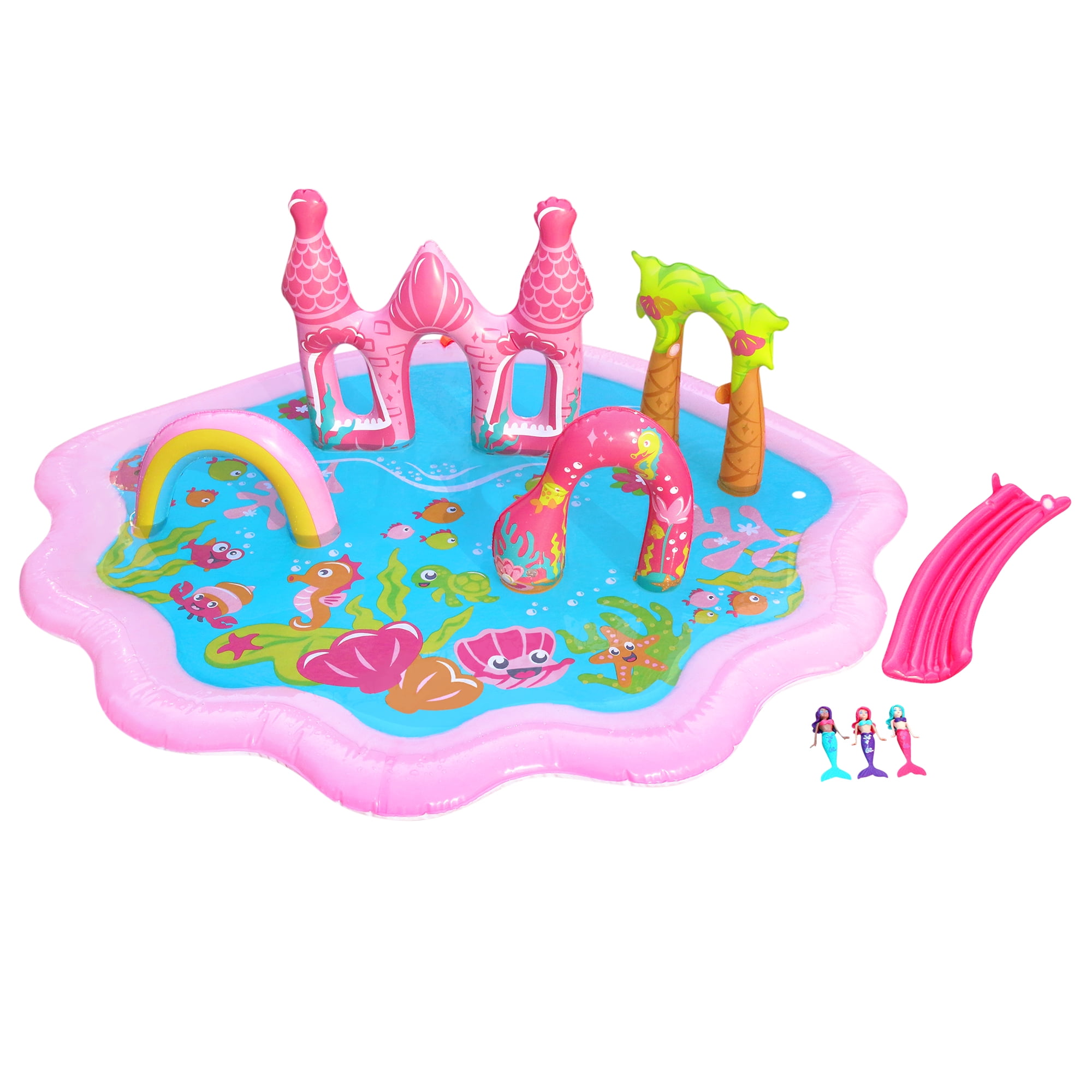 Banzai Mermaid Lagoon Inflatable Splash Park with 3 Mermaid Dolls for Ages 3+