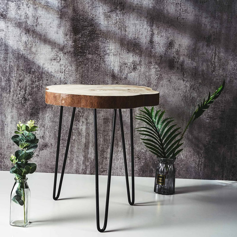 Efavormart Natural Wood Slice Round End Table, Live Edge Side Table