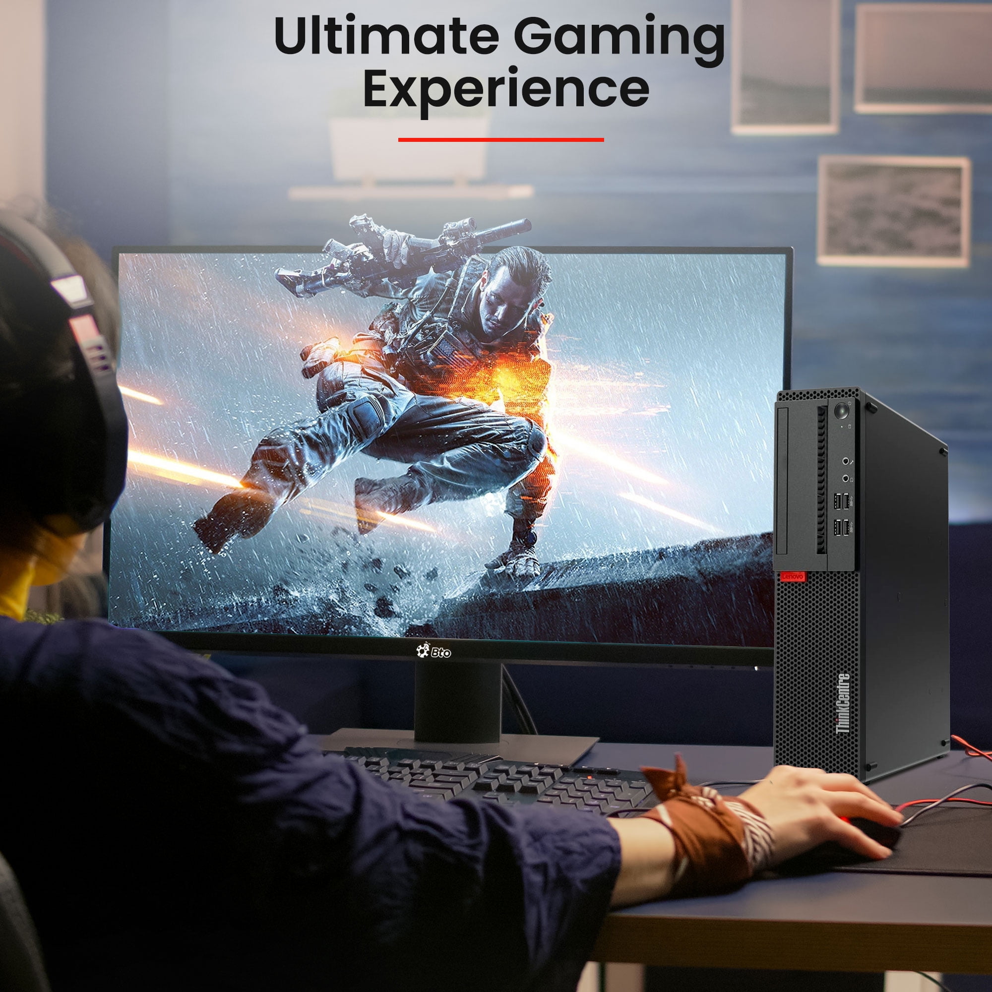 Restored Lenovo M800/M900 Gaming Desktop Computer PC, Intel Quad Core i5-6500 upto 3.60GHz, 32GB DDR4 Ram, 1TB SSD, Wi-Fi, NVIDIA GTX 1050 Ti, BTO RGB Keyboard & Mouse, Windows 11 Pro (Refurbished)