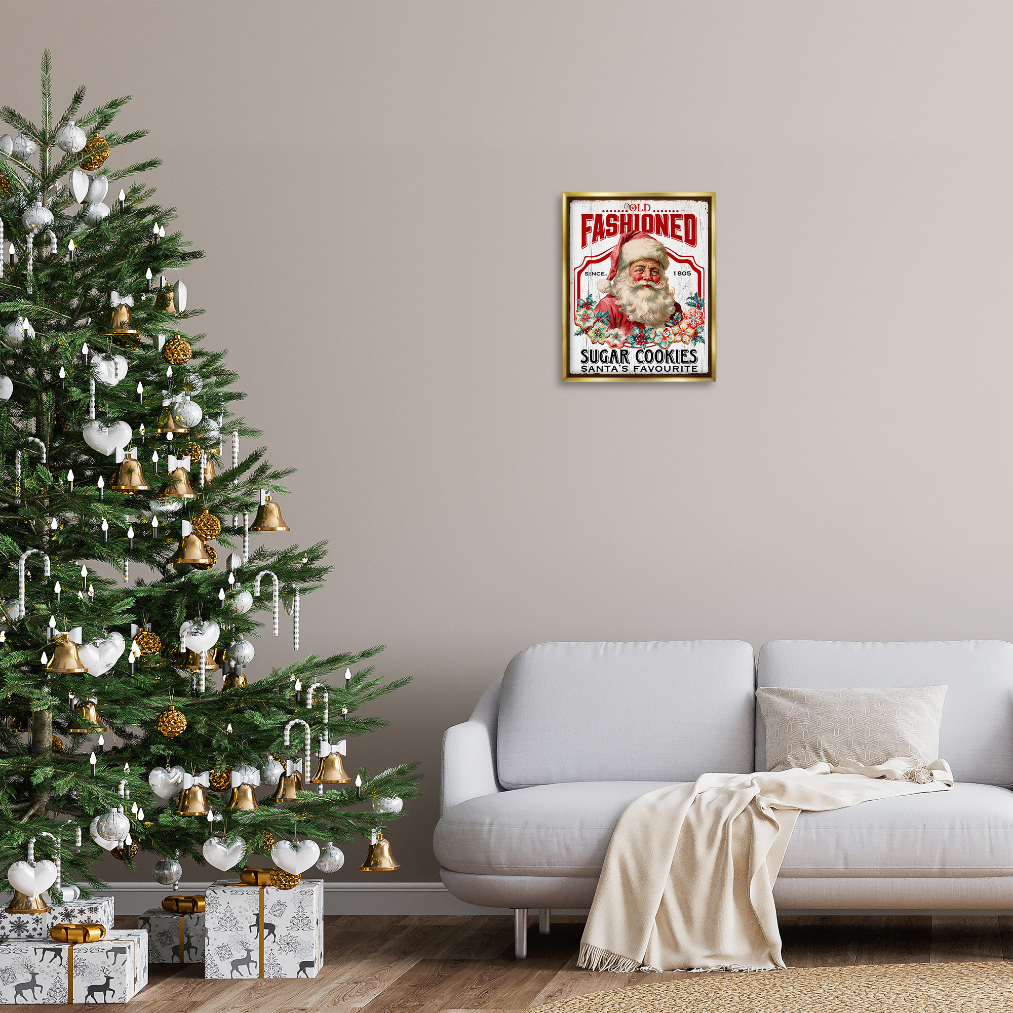 Stupell Industries Old Fashioned Cookies Holiday Painting Gold Floater Framed Canvas Art Prints Wall Art, 17 x 21