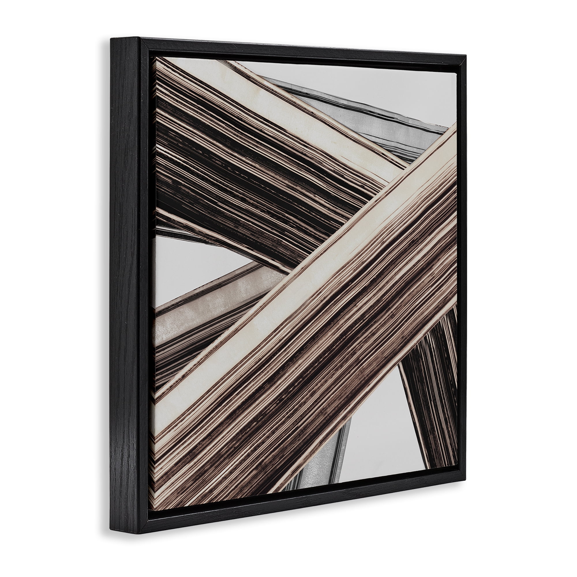 Stupell Industries Woven Lines Composition Abstract Painting Black Floater Framed Canvas Art Print Wall Art, 18 x 18