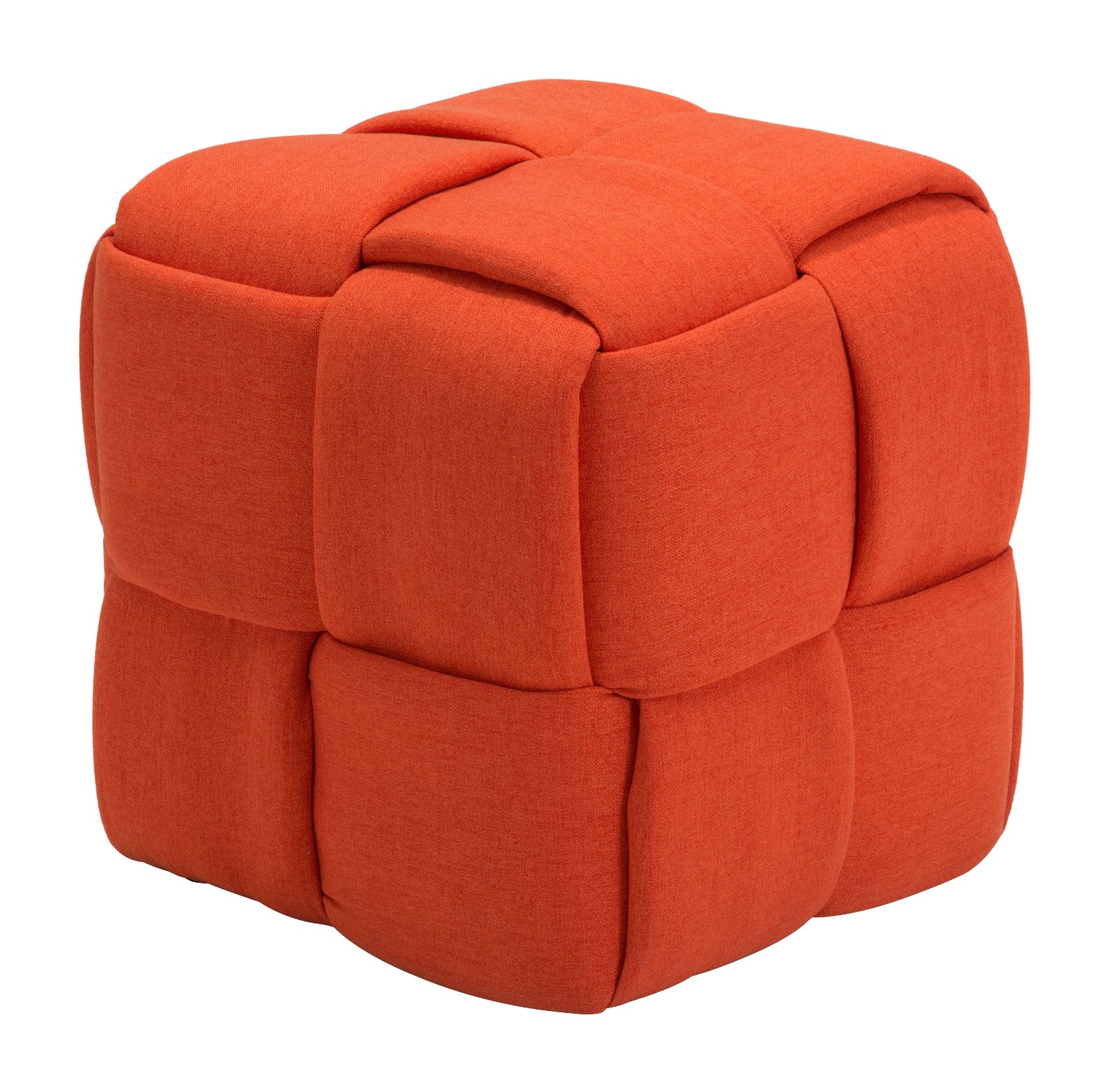 Modern Contemporary Urban Design Living Lounge Room Stool Pouf, Orange Poly Linen Fabric MDF