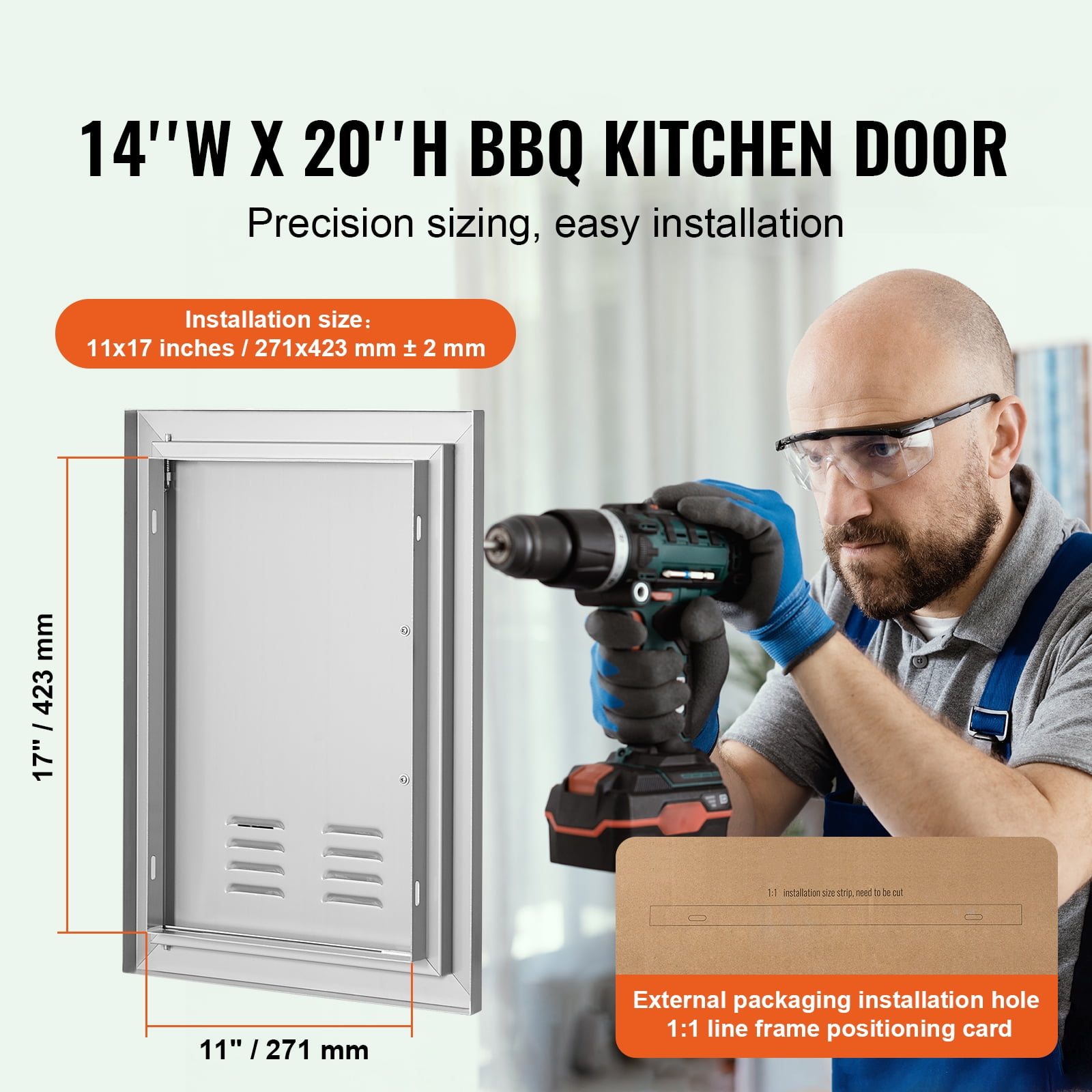 KFFKFF BBQ Island Access Door 14x20 Inch Stainless Steel Outdoor Kitchen Door