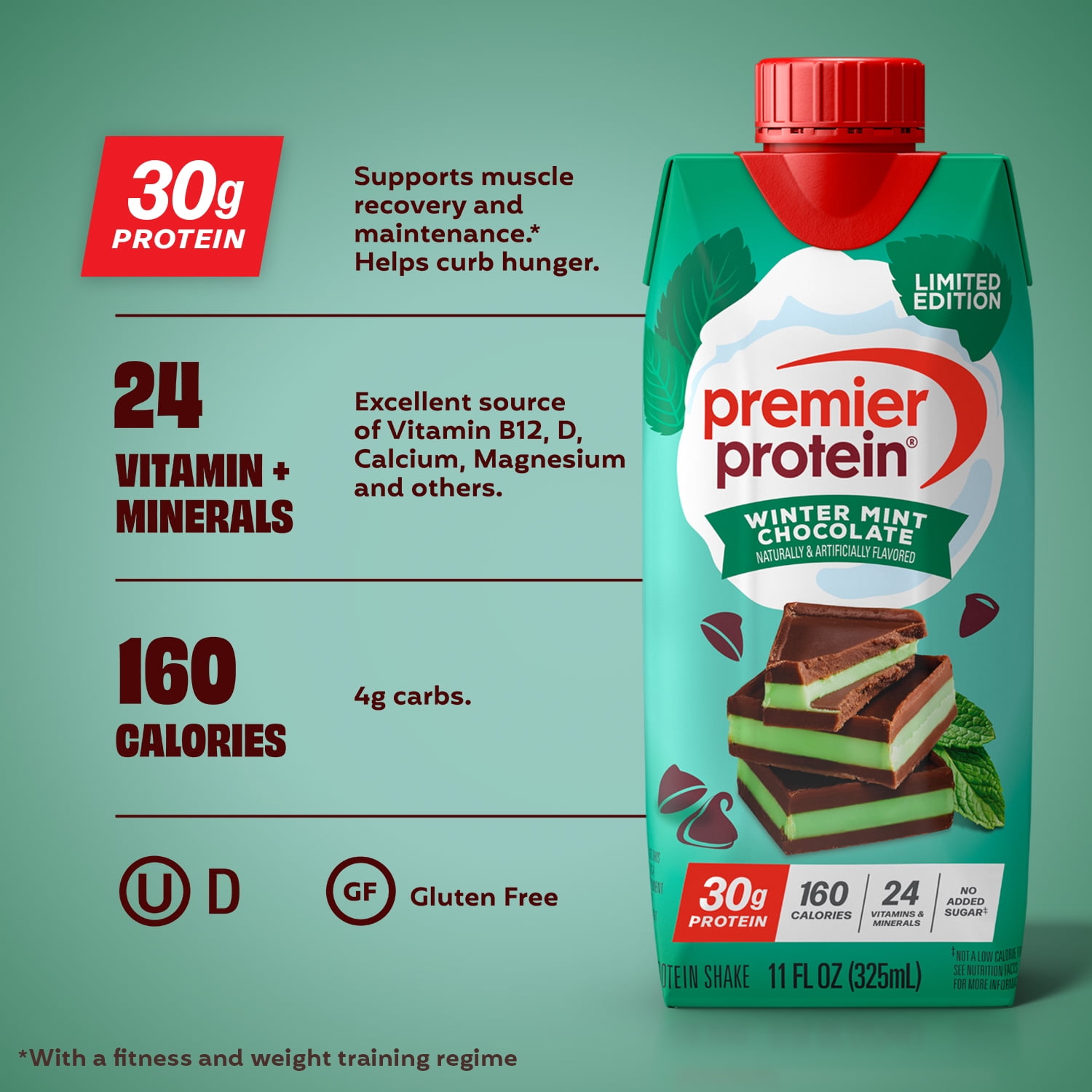 Premier Protein Shake, Winter Mint Chocolate Limited Time, 30g Protein, 11 Fl Oz, 4 Ct