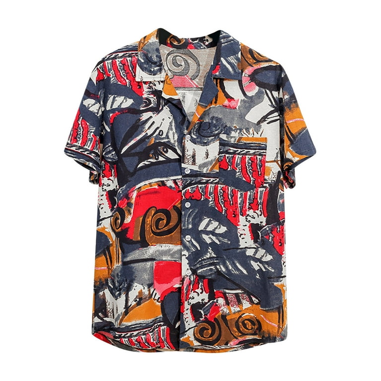VSSSJ Men's Hawaiian Stylish Tshirts Big and Tall Fashion Summer Printing  Button Down Short Sleeve Lapel Top Tee Casual Breathable Thin Shirts with