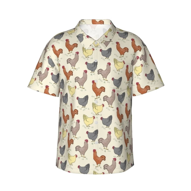Fotbe Funny Chicken Camisa Hawaiana para Hombre Unisex – Camisa Casual de Verano con Botones de Manga Corta de Algodón y Lino,XX-Large