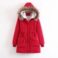thumbnail image 3 of Jiyugala Women's Overcoat Plush Collar Coat Winter Drawstring Pockets Long Sleeve Hooded Outdoor Wind Warm Slim Jacket, 3 of 5