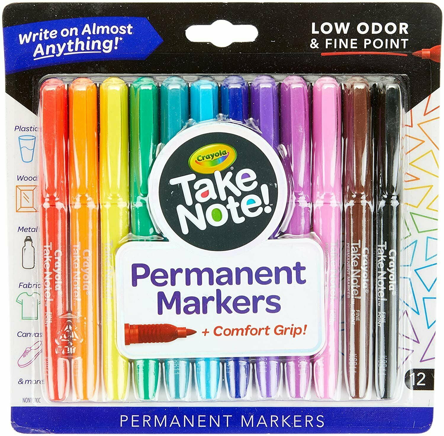 Crayola Permanent Point Marker Comfort Grip Assorted Color 12ct, 8-Pack