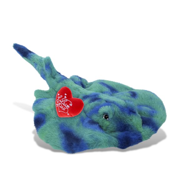 DolliBu I Love You Plush Super Soft Blue Tie-Dye Stingray - Cute Stuffed Animal Stingray with Red Heart Plush for Valentines, Anniversary, Romantic Date, Boyfriend, or Girlfriend Gift - 20 Inches