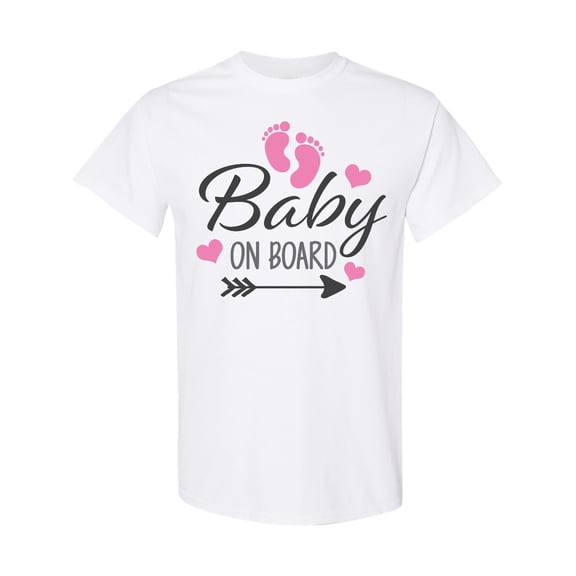 Inktastic Baby on Board with Arrow Pink Footprints and Hearts T-Shirt