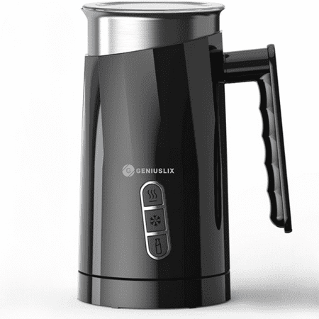 

GENIUSLIX Milk Steamer and Frother 10.1 oz - This Electric Milk Frother Makes Soft Hot or Cold Foam for Your Latte Cappuccino and Macchiato - Automatic Milk Foamer With Ergonomic Handle (BLACK)