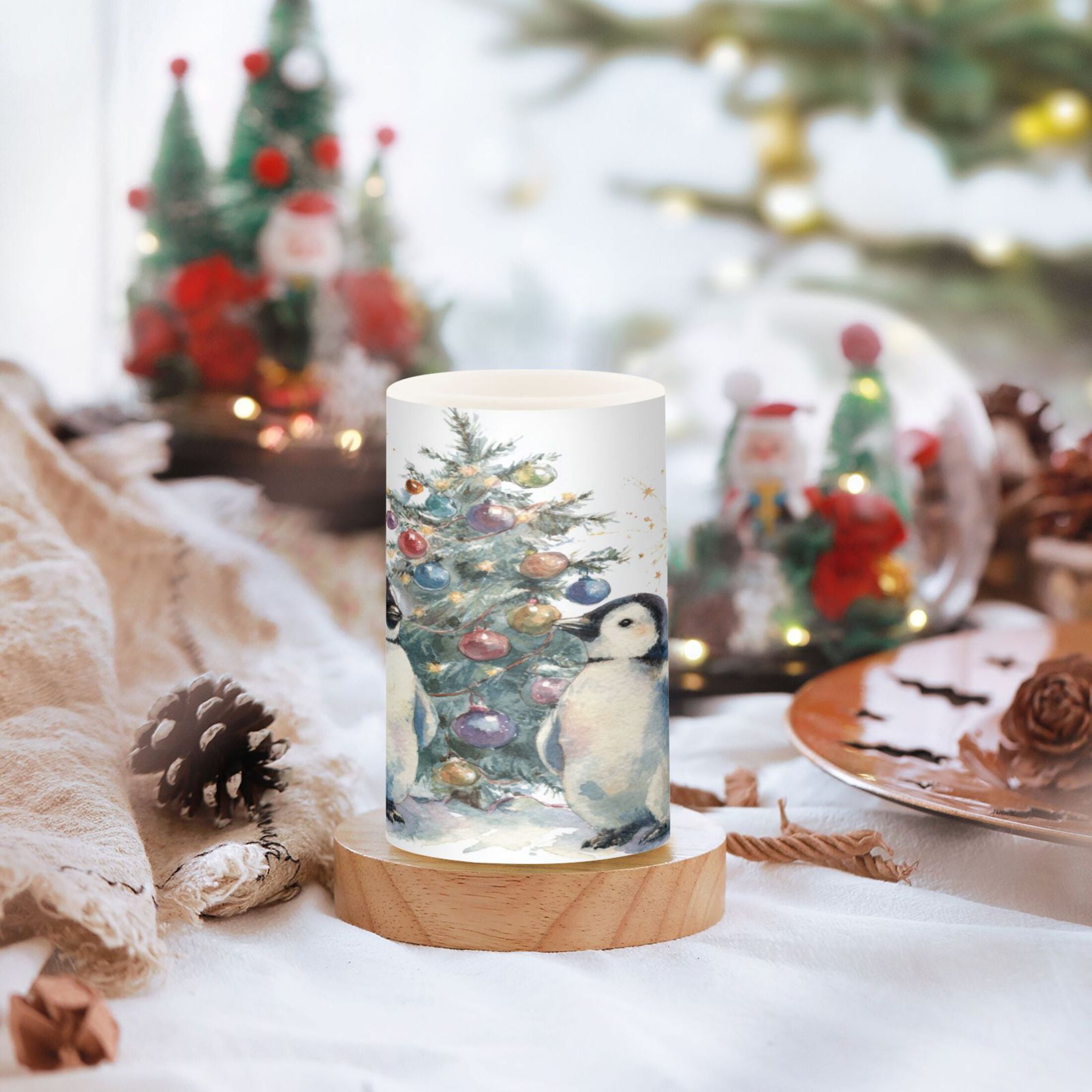 Electronic Candle Light Combination 3x5In, 3x4In Flameless Candle Plastic Festive Decoration Party Christmas Decoration Cartoon Christmas Penguins