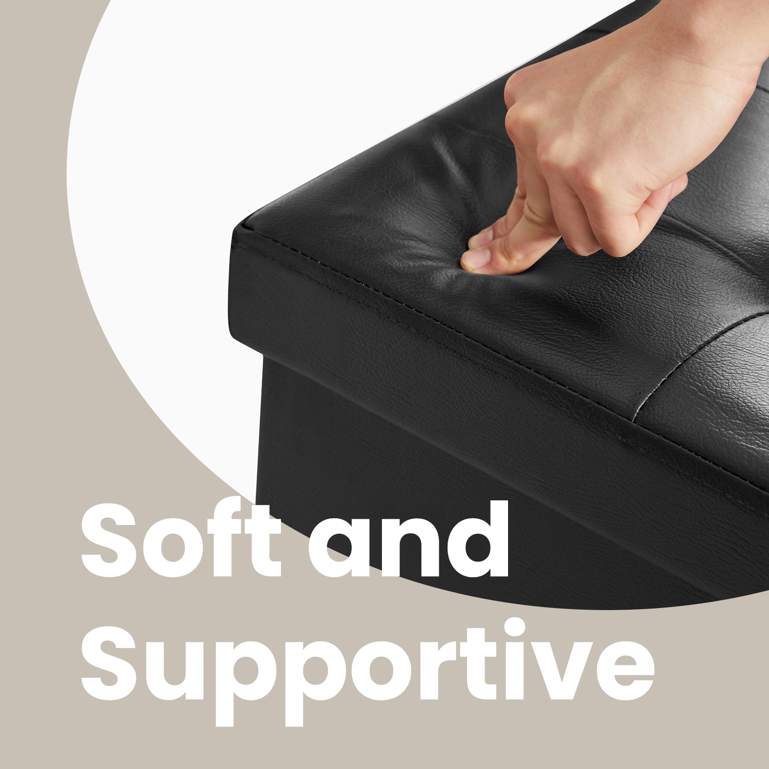 Ledrem Folding Storage Ottoman Bench 43 in, Black photo 3