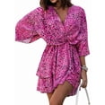 thumbnail image 3 of Women'S V-Neck Fashion Print Wavy Sleeve Skirt Dress Summer Spring Floral Boho Dress L, 3 of 7