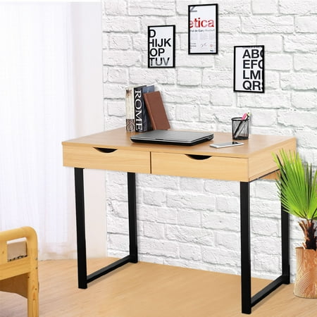 Costway Modern Computer Desk Workstation Table Steel Frame Home Costway Modern Computer Desk Workstation Table Steel Frame Home Office With 2 Drawers