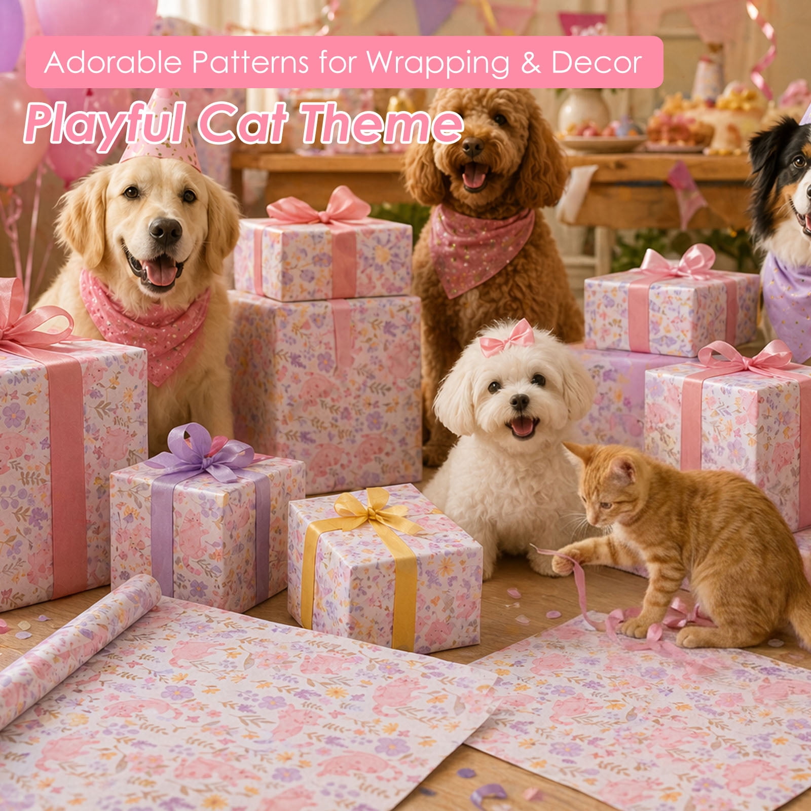 Atopoler 200 Sheet Cartoon Tissue Paper,Cute Animal Floral Preasent Wrap Tissue Paper for Wrapping Crafting Packing,20 x 14 inches,Pink Color