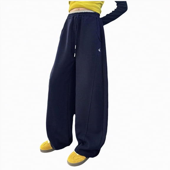 Ccpelsie Girls Wide Leg Jogger Pants Loose Fit Casual Lounge Sweatpants Elastic Waist Drawstring Comfortable Pants for Everyday(Navy,15-16 Years)