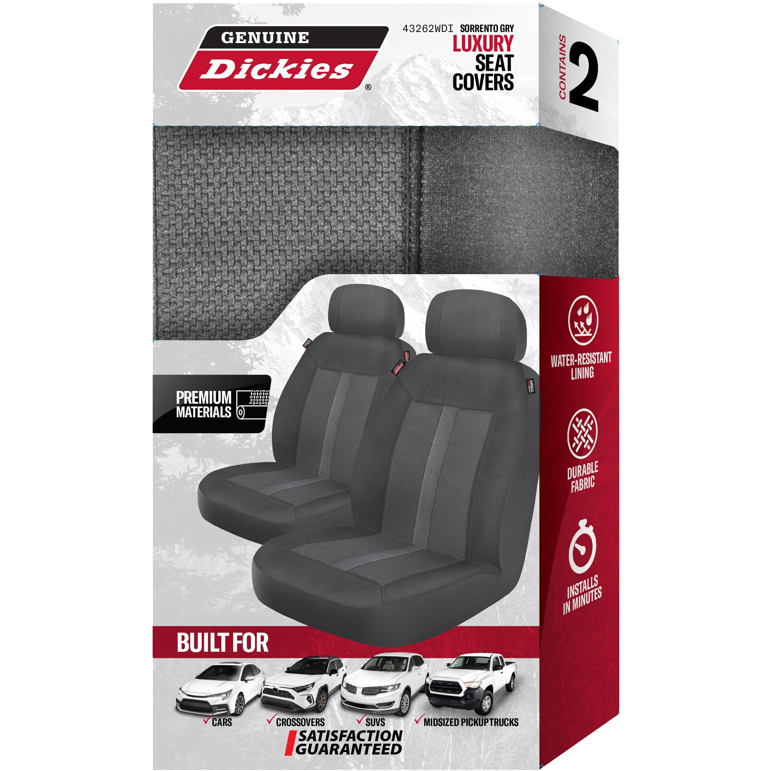 Genuine Dickies 2 Piece Sorrento Universal Car Seat Covers, Gray