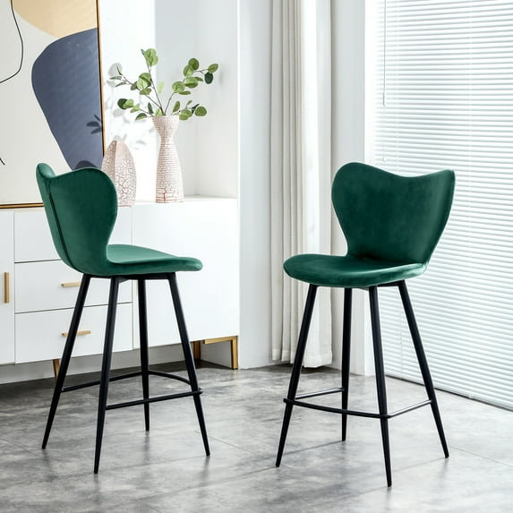 Resenkos Upholstered Velvet Bar Height Barstool Set of 2 with Back and Metal Legs, Modern Counter Height Dining Chair Dark Green