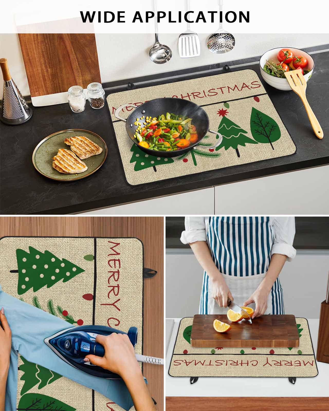 Large Induction Cooktop Protector Mat Christmas Stove Top Covers for Electric Stove, Farmhouse Retro Winter Xmas Green Pine Trees Decorative Stove Burner Cover Mats, Glass Top Stove Cover