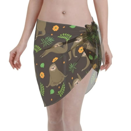 Qekee Sloth Doing Yoga Women s Short Sarongs Cover Ups Sheer Bikini Wraps for Swimwear