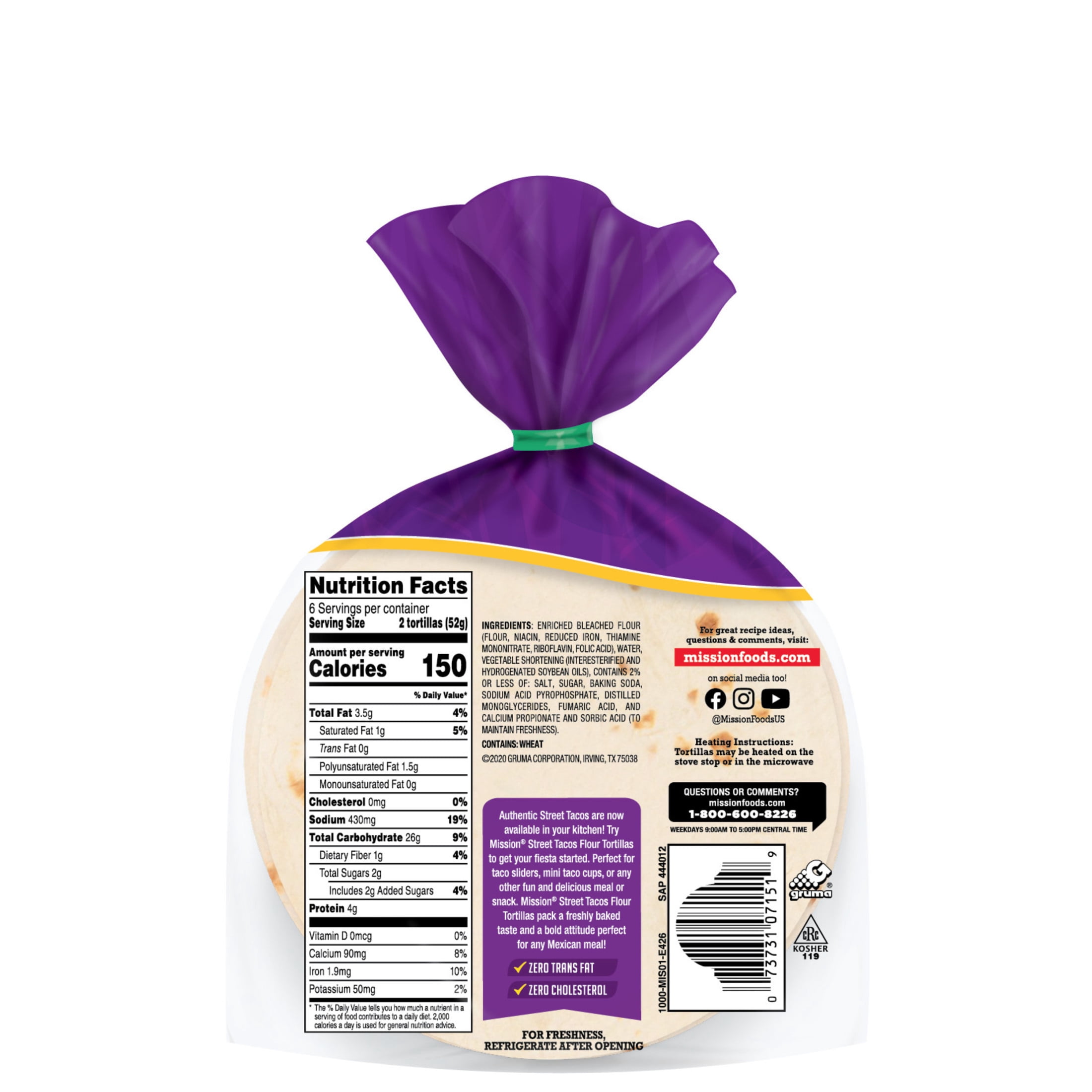 (3 pack) Mission Super Soft Flour Tortillas, Street Tacos Size, 12 Count