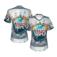 thumbnail image 3 of Yiaed Travel Around The World Print Women's T Shirt V-Neck Short Sleeve Shirt Casual Breathable Tee Summer Tops-XX-Large, 3 of 5