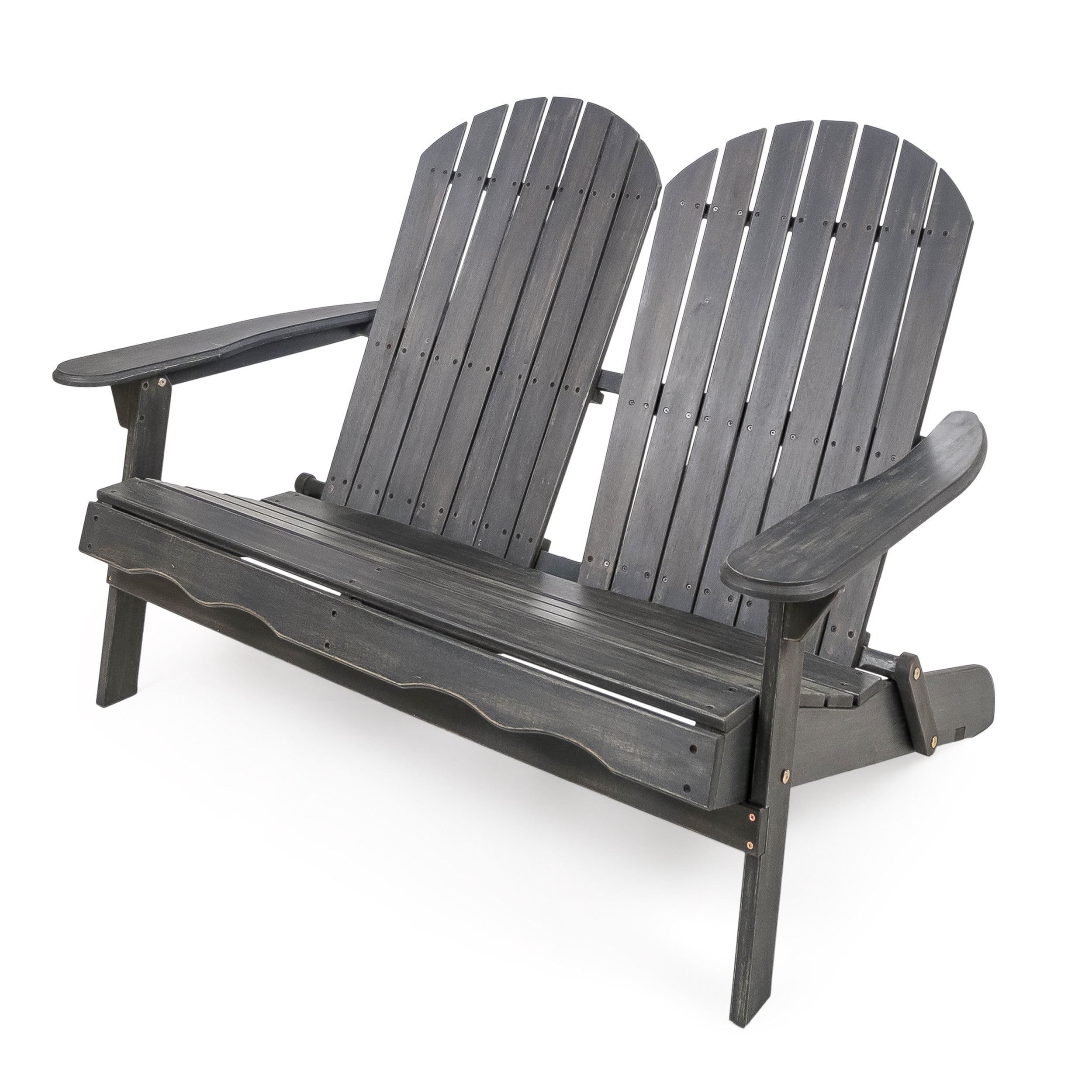Outdoor Adirondack Double Seat Loveseat, Acacia Wood Frame Leisure Couch for Patio Garden, Dark Gray