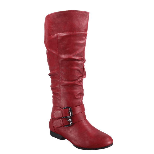 Bottes Cavalières à Fermeture Éclair pour Femmes, Hauteur Genou, Décontractées, Talon Plat Bas, Bottes d'Hiver, Chaussures ( Rouge, 6)