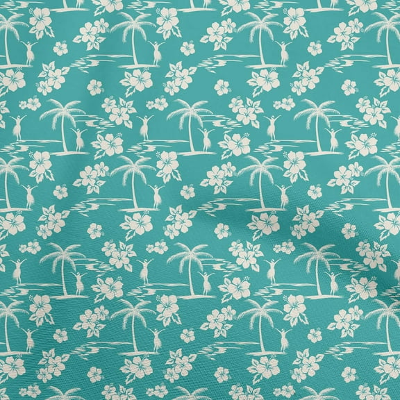 oneOone Polyester Spandex Turquoise Blue Fabric Tropical Diy Clothing Quilting Fabric Print Fabric By Yard 56 Inch Wide