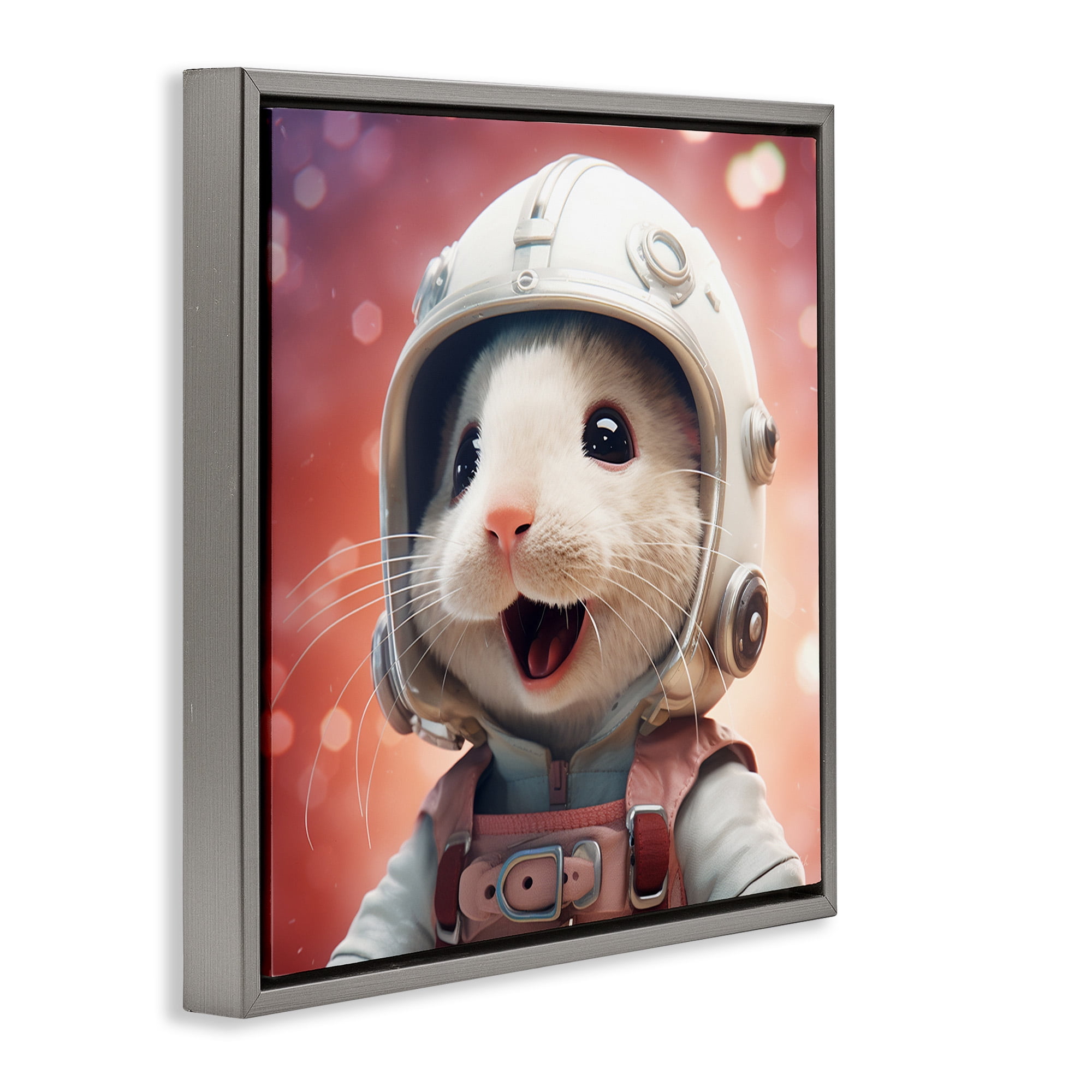 Stupell Industries Astronaut Mouse Portrait Animals & Insects Painting Gray Floater Framed Canvas Art Print Wall Art, 18 x 18