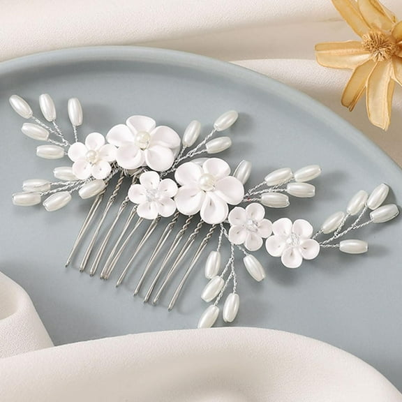 Flower Bride Wedding Hair Comb Silver Pearl Bridal Hair Clip Hair Piece Hair Accessories for Women and Girls