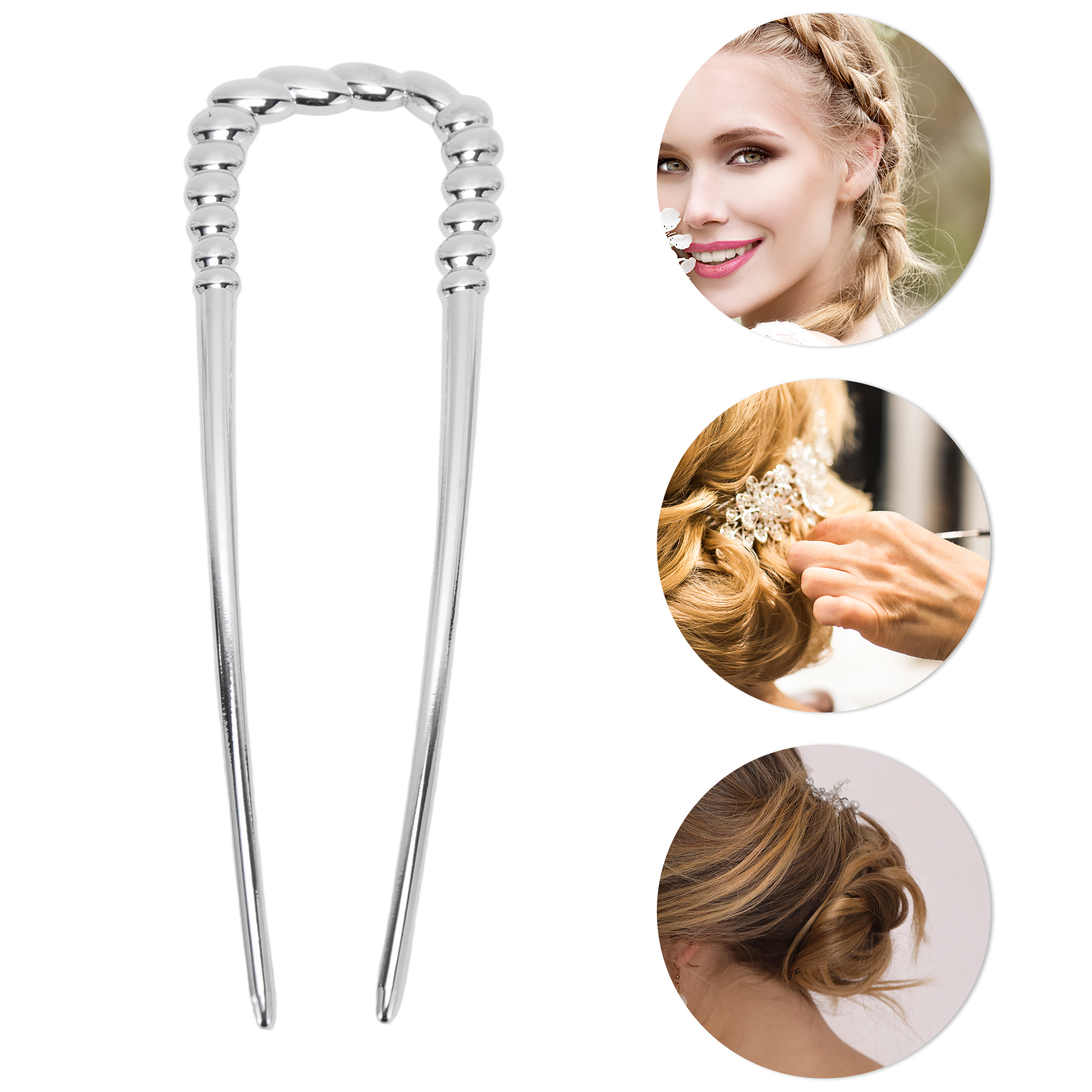 Unique Bargains U-shaped Twisted Hair Pin for Women 1 Pc Silver Tone