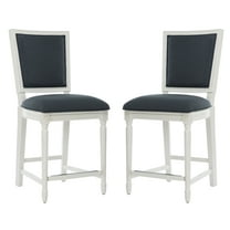 SAFAVIEH Buchanan 26"H Upholstered Rectangle Counter Stool, Set of 2, Navy