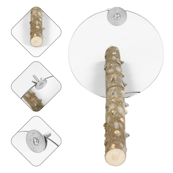 Soimiss Acrylic Pet Mirror for Birds with Wood Perch and Assorted Colors Ideal for Parrots and Parakeets 4.5 inches