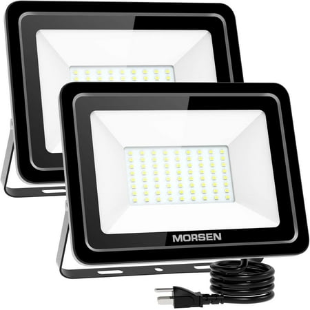 

MORSEN 2 Pack 200W LED Flood Light 20000lm Super Bright Security Lights UL Certificated Plug IP66 Waterproof Outdoor Flood Light 5000K Daylight White Floodlight for Yard Garden Play