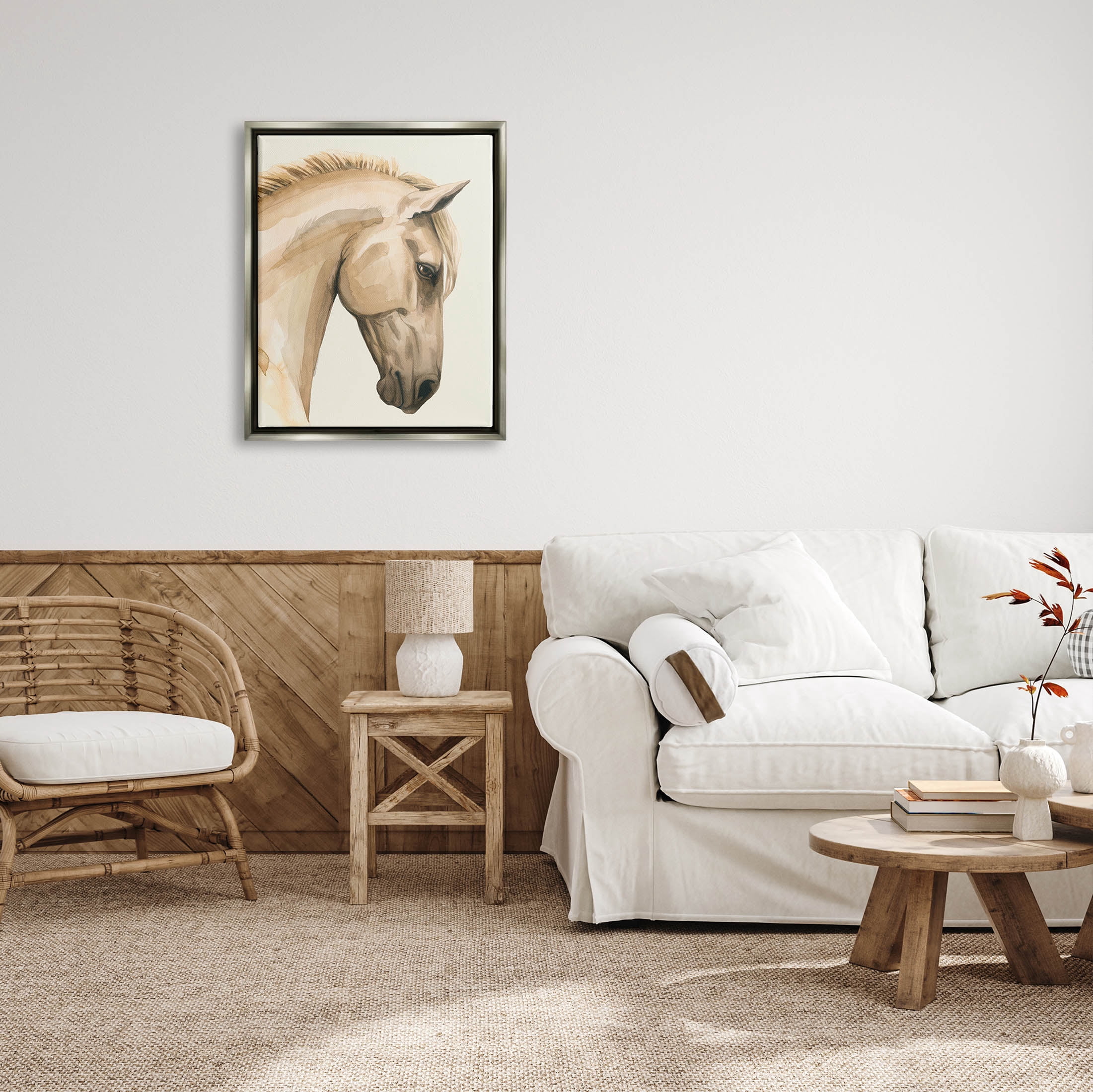 Stupell Industries Horse Portrait Farm Animal Graphic Art Luster Gray Floating Framed Canvas Print Wall Art, Design by Grace Popp