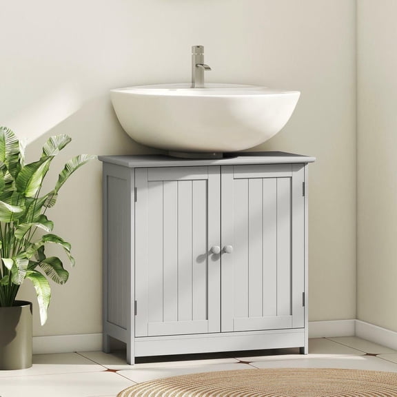 Resenkos Bathroom Vanity Cabinet, Under Sink Bathroom Cabinet with 2 Doors and Adjustable Shelf, Light Gray(sink not included)
