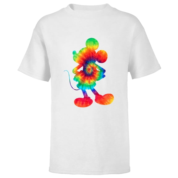 Disney Mickey Mouse Tie Dye Silhouette - Short Sleeve T-Shirt for Kids - Customized-White